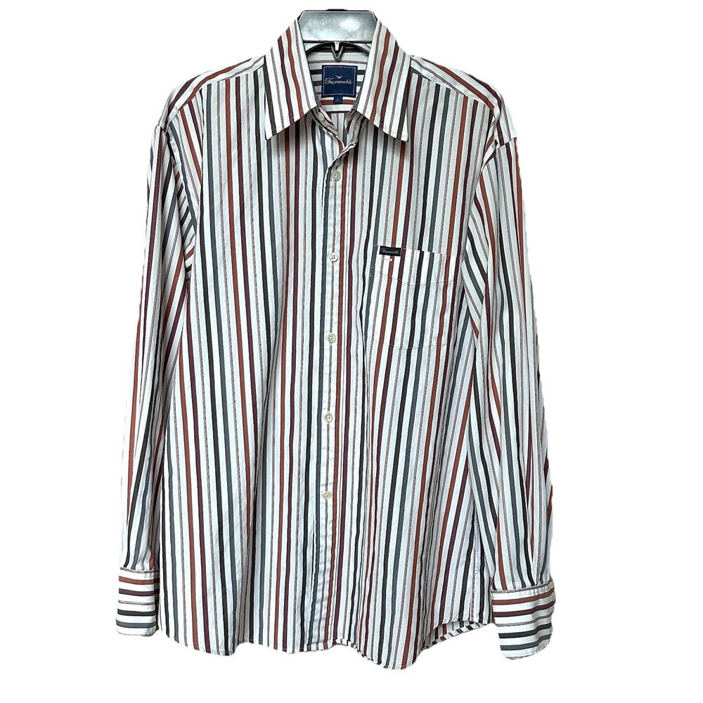 Faconnable Dress Shirt Mens Lg Long Sleeve Button Striped Cotton Preppy Classic